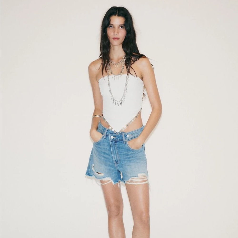 New Zara high-rise cross waist mom fit TRF denim shorts - US 2 (26)